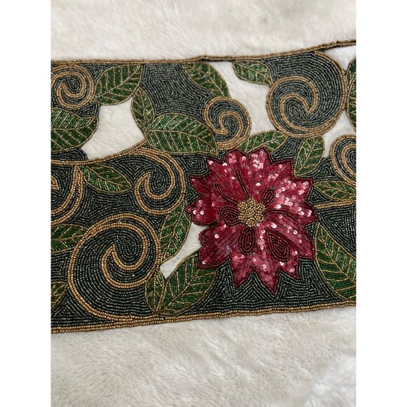 Pier 1 Imports Beaded Poinsettia Table Runner 13" X 36"  Polyester - Picture 4 of 9